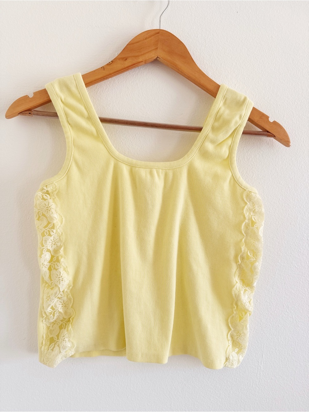 Adore Me Sleeveless Lace-Trim Tank Top in Pale Yellow large
